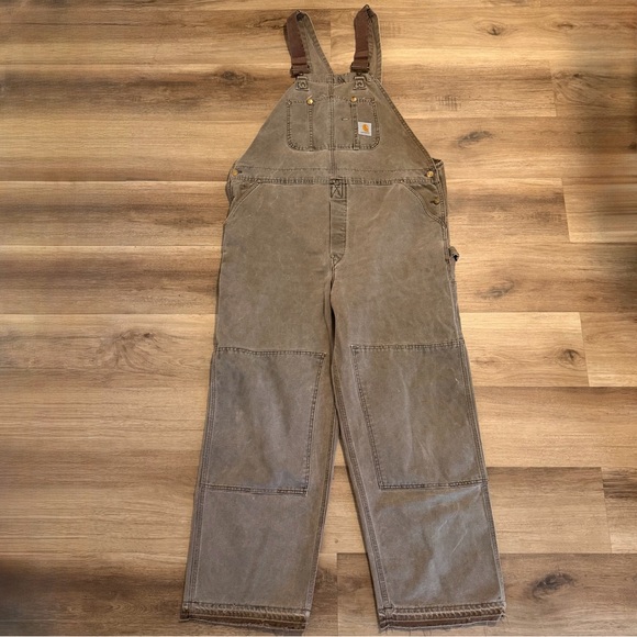 Vintage Carhartt Overalls Mens 42x32 Brown Double Knee Canvas Unlined R06 DKB